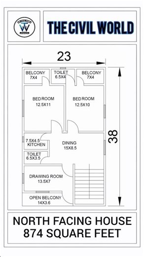 23x38 house plan । Architectural drawing in AutoCad । Building plan drawing. #buildingplans #house