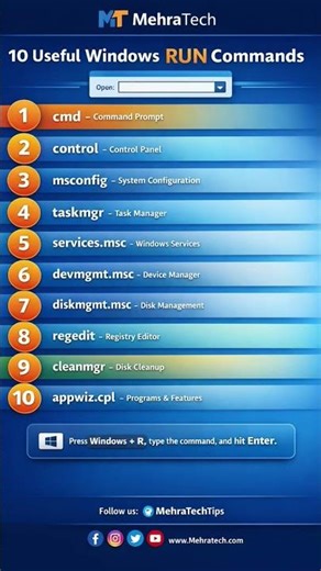 Boost your productivity with these 10 Useful Windows RUN Commands 🚀