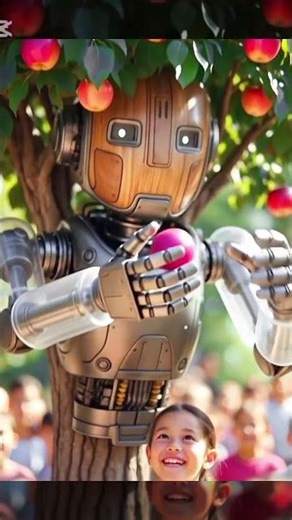 Robotic Apple Tree Gives Apple to a Child 🤖🍎 |#Roboti#AIShorts#ViralShorts#FutureAI#Reels#Shorts