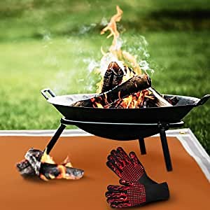 FIRE Pit MAT 61"x39"for Under Fire Pit + BBQ Gloves L - Wood Deck Fireproof - Lawn Grass Bottom Accessories Decking Floor Camping Fire Resistant
