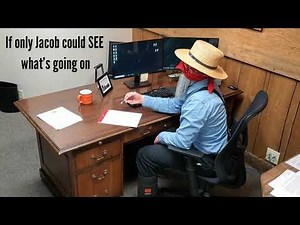 An Amish man working on a computer? Jacob's first day working in an office.