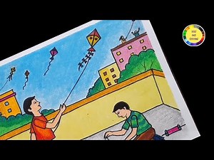 Makar Sankranti Special Drawing | How To Draw Kite Flying | Kite Festival Drawing | Makar Sankranti