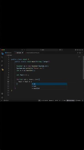 Java me Factorial Program 😎 Easy Trick | User Input #shorts #java #coding #programming #learncoding