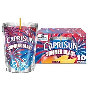Capri Sun Summer Blast Passion Fruit Mango flavored Juice Drink Blend, from concentrate with other natural flavor, 10 ct Box, 6 fl oz Pouches