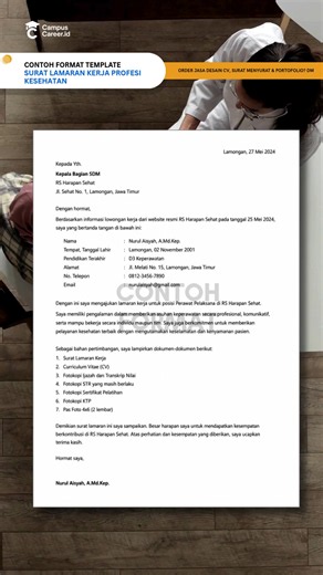 📄 Surat Lamaran Kerja ATS Friendly, Simpel Tapi Profesional! Tahukah Anda? Banyak perusahaan kini menggunakan Applicant Tracking System (ATS) untuk menyaring dokumen lamaran sebelum dibaca oleh HRD. Karena itu, surat lamaran kerja sebaiknya dibuat dengan format yang bersih, rapi, tanpa elemen yang mengganggu, sehingga mudah dibaca oleh sistem maupun recruiter. ✨ Keunggulan Surat Lamaran Kerja ATS: ✅ Tanpa kop surat & tanpa foto ✅ Format sesuai standar rekrutmen modern ✅ Tata bahasa formal dan p