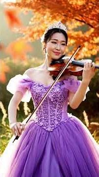 Autumn Forest Scene with a Violin Girl Performing Outdoors