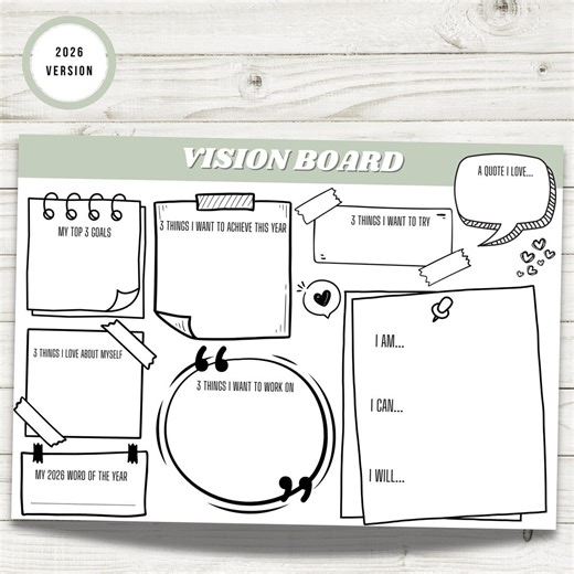 2026 Vision Board Template | Goal Setting Chart (printable) - Etsy