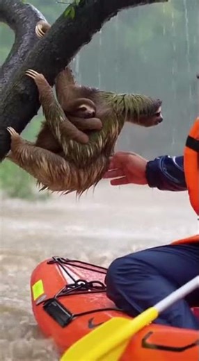 Mother and baby sloths rescued from raging floodwaters #SlothRescue #FloodAid #WildlifeSaving