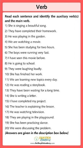 📝 Verb (Auxiliary Verbs) | Worksheet with Answers 🧑🏻‍🏫 | English Grammar for Class 6