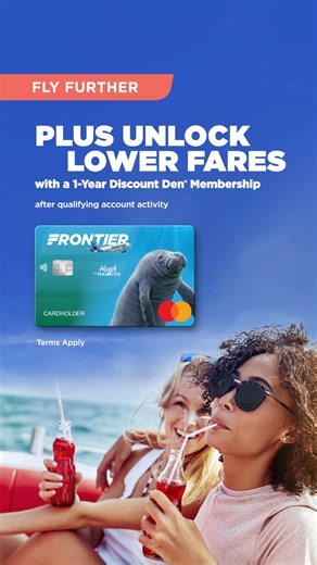 Your next escape starts with 50,000 Travel Miles plus a 1-Year Discount Den® membership (after qualifying account activity). | Frontier Airlines