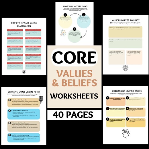 Core Values & Beliefs Worksheets Bundle (40 Pages) Workbook, Mental Health Therapy Tools, Psychology Social Worker Counseling Prints Journal - Etsy