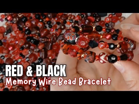 Making a Red & Black Memory Wire Bead Bracelet (Process Video)