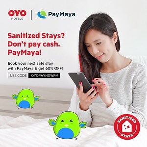 Avoid the risks posed by commuting and stay safe at OYO! 🛏 Book a sanitized room at up to 60% OFF* 🎉 #PayWithYourNumber and get up to 100% Balik Bayad on top of the discount! Visit http://deals.oyorooms.com/OYOPAYNOWPM for more details. *Promo is available to Android users only. No PayMaya account yet? Download the free app at https://official.paymaya.com/CAK1/425eb133 | Maya