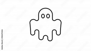 Animated ghost icon. Spooky specter line animation. Floating phantom, moving. Halloween monster, paranormal. Black illustration on white background. HD video with alpha channel. Motion graphic