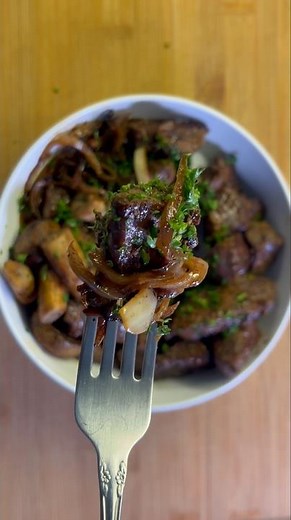 Steak Bites W/Mushrooms and Caramelized Onions #meat