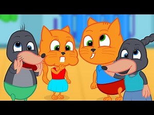Familia de Gatos - Gatos bebés y Bebé Topo hacen caras divertidas Dibujos animados para niños