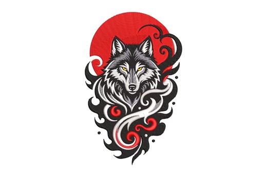 Japanese Style Wolf Machine Embroidery Design, Neo-traditional Animal Art, Instant Download - Etsy
