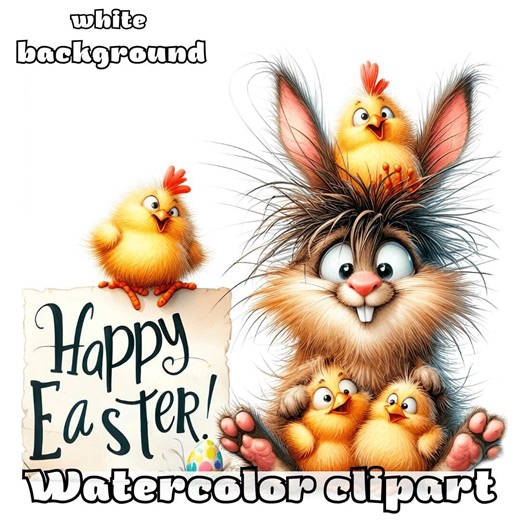 Easter Animal Clipart Set Images, Bunny Chick Lamb Watercolor Illustrations With Happy Easter Text for Cards Decor - Etsy