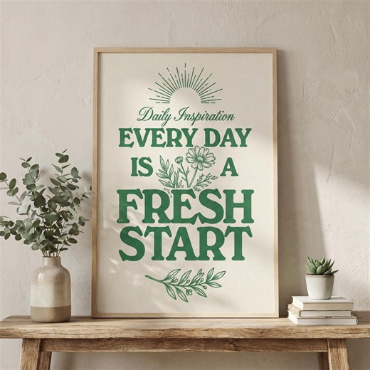 Daily Inspiration Poster | 70s Vintage Botanical Digital Art | Positive Affirmation Bedroom Sign - Etsy