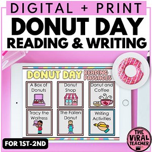 National Donut Day Reading Comprehension Passages and Writing Activity