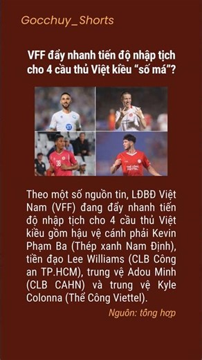 VFF đẩy nhanh tiến độ nhập tịch cho 4 cầu thủ Việt Kiều "số má"? #bongda #shortsyoutube #shorts #xh