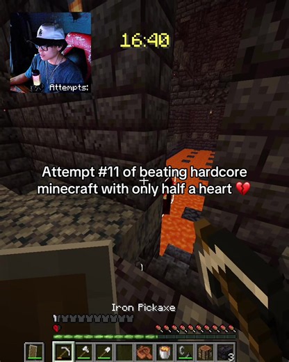 Attempt 11 of beating hardcore minecraft with only half a heart 💔 #Minecraft #hardcore #airkirby #mcyt #minecrafter