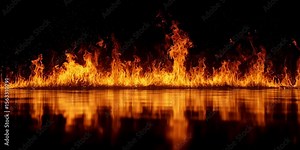 Fiery Blaze Reflection: Dramatic Flames Dancing Against Dark Background in Cinematic Style
