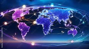 Line and Dot Animations Representing Satellite, Mobile and Technological Signals. Global Telecommunication. Big Data