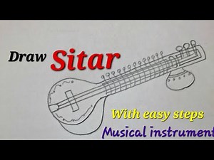 Sitar drawing easy for kids, How to draw Sitar,Indian musical instrument drawing easy,Draw Sitar