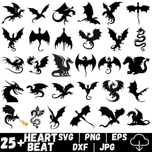 Dragon SVG Bundle, Dragon Vector, Dragon Clipart, Dragon Silhouette - Digital Download Svg, Eps, Png, Svg Files for Cricut - Etsy