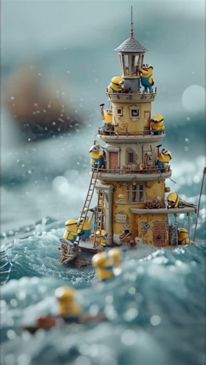 minions rafting on their miniature raft