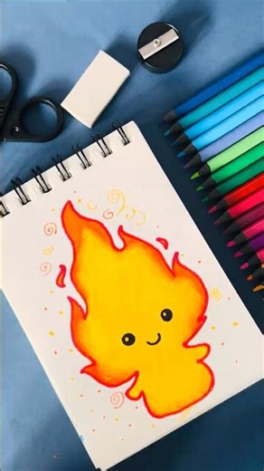 Cute Fire Drawing 🔥 | Easy Kawaii Flame Art for Kids | Bachho Ke Liye Drawing #shorts #bachhe #kids