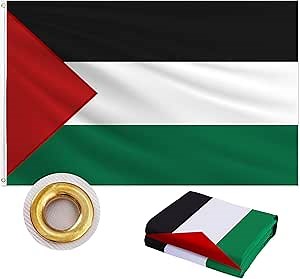 Palestine Flag 3x5 FT Outdoor, Heavy Duty 210D Oxford Fabric Palestinian Flag | Black, White, Green & Red Stripes with Triangle | Tricolor National Country Flag for Wall Indoor Home Garden Decor