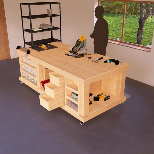 Mobile Table Saw & Miter Saw Workbench Plans DIY Digital Download Beginner #woodworking #workbench