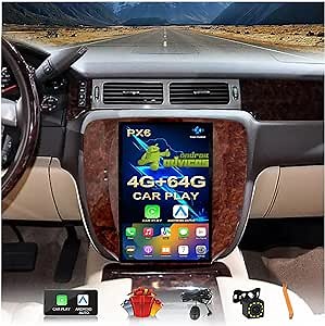 12.1 inch Vertical Screen Car Stereo Radio GPS Navigation for GMC Yukon Sierra Chevrolet Tahoe Suburban Android 4G+64G Car Play Auto (PX6 Hexa core 4G+64G+Car Play+Android Auto+Voice Control)