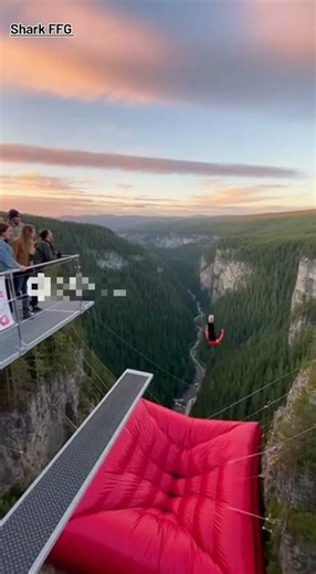 Mountains cliff women crazy jumping airbag moments #viral #airbag #jump #shorts #ytshorts #usa #uk