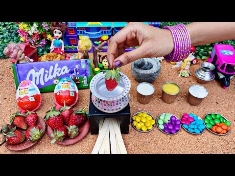 Miniature Kinder Joy Strawberry 🍓 Chocolate Cake | Kinder joy Lava Chocolate cake | KinderJoy Recipe