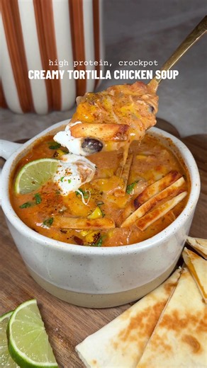 Creamy Tortilla Chicken Soup — High Protein Crockpot Soup