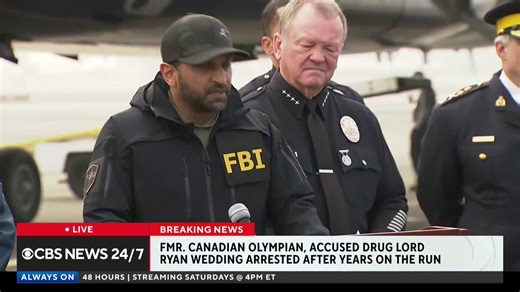 FBI Director Kash Patel announces the capture of Ryan Wedding, a former Canadian Olympian and accused drug lord, after years on the run. "Just to tell you how bad of a guy Ryan Wedding is, he went from an Olympic snowboarder to the largest narco trafficker in modern times," Patel said. "He is a modern day El Chapo. He is a modern day Pablo Escobar." https://cbsn.ws/4rebd00 | CBS News