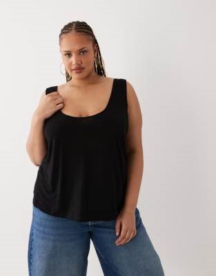 ASOS DESIGN Curve semi sheer plunge scoop neck tank in black | ASOS