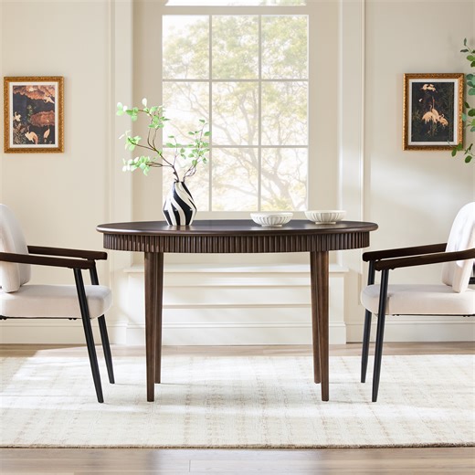 Walker Edison Modern Fluted Oak Veneer Dining Table for 4, Dark Brown Oak
