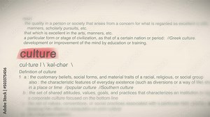 The Word Culture Red Highlighted in a Dictionary Animation Stock Video