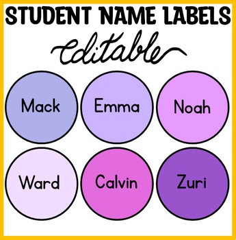 Round Purple Student Name Labels, Purple Name Plates, Purple Name Signs