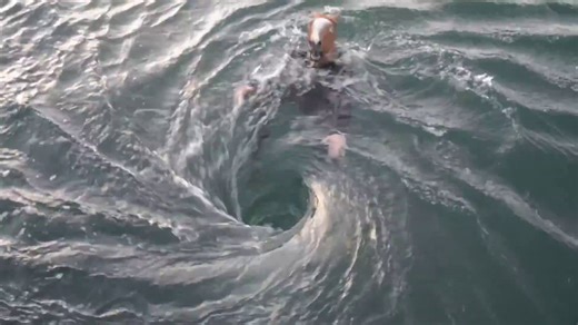 The final moments of 28-year-old wildlife photographer Jacob Cockle before being sucked into a dangerous tidal whirlpool.