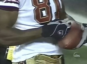 🏈On October 14, 2002 the San Francisco 49ers defeat the Seattle Seahawks, 28-21, on ABC's Monday Night Football. The headline of the game was not the score, however, but 49ers receiver Terrell Owens, who had reeled in the go-ahead 4th quarter touchdown after getting past Pro Bowl cornerback Shawn Springs. After scoring the touchdown, Owens pulled a Sharpie from his sock, autographed the football and then handed it to his financial adviser, Greg Eastman, who also happened to be Springs' financia