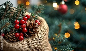 Detailed texture of a burlap Christmas sack, with its rough, rustic fabric and festive design capturing the holiday spirit. . Video