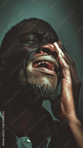 Lonely sad black man sitting on the floor, expressing depression, anxiety, and emotional pain. Mental health awareness concept showing isolation, fear, social phobia, and panic attack vertical