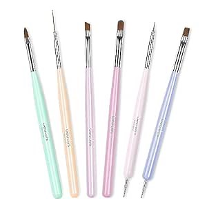 Beetles Gel Polish Nail Art Brushes, 6 Pcs Fingernail Art Design Pens, Wood Alloy Handle, Dotting Pen Clean Up Liner French Nail Brush Set, DIY Manicure Tools Gift for Women
