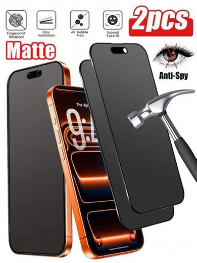 Privacy Phone Screen Protector Matte Shatterproof Tempered Glass 2Pcs Matte Privacy Screen Protectors Compatible With IPhone For 17 Pro Max, Shatterproof Tempered Glass [True 28° Privacy Protection] [9H Hardness] [Easy To Install] Privacy Screen Protectors Compatible With IPhone 17 Pro Max [6.9 Inch], 17 Pro/17 Air/16 ProMax/16e/15 Pro Max/14 Plus/13 Mini /12 Pro/11 Pro Max/XS Max And More Mother's Day Gift | SHEIN