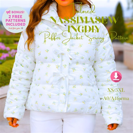 Tie Front Puffer Jacket Sewing Pattern, Women's Quilted Coat (A0 PDF Pattern, 2XS-5XL) - Etsy Canada